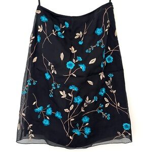 INC International Concepts Black A-Line Skirt with Floral Embroidery